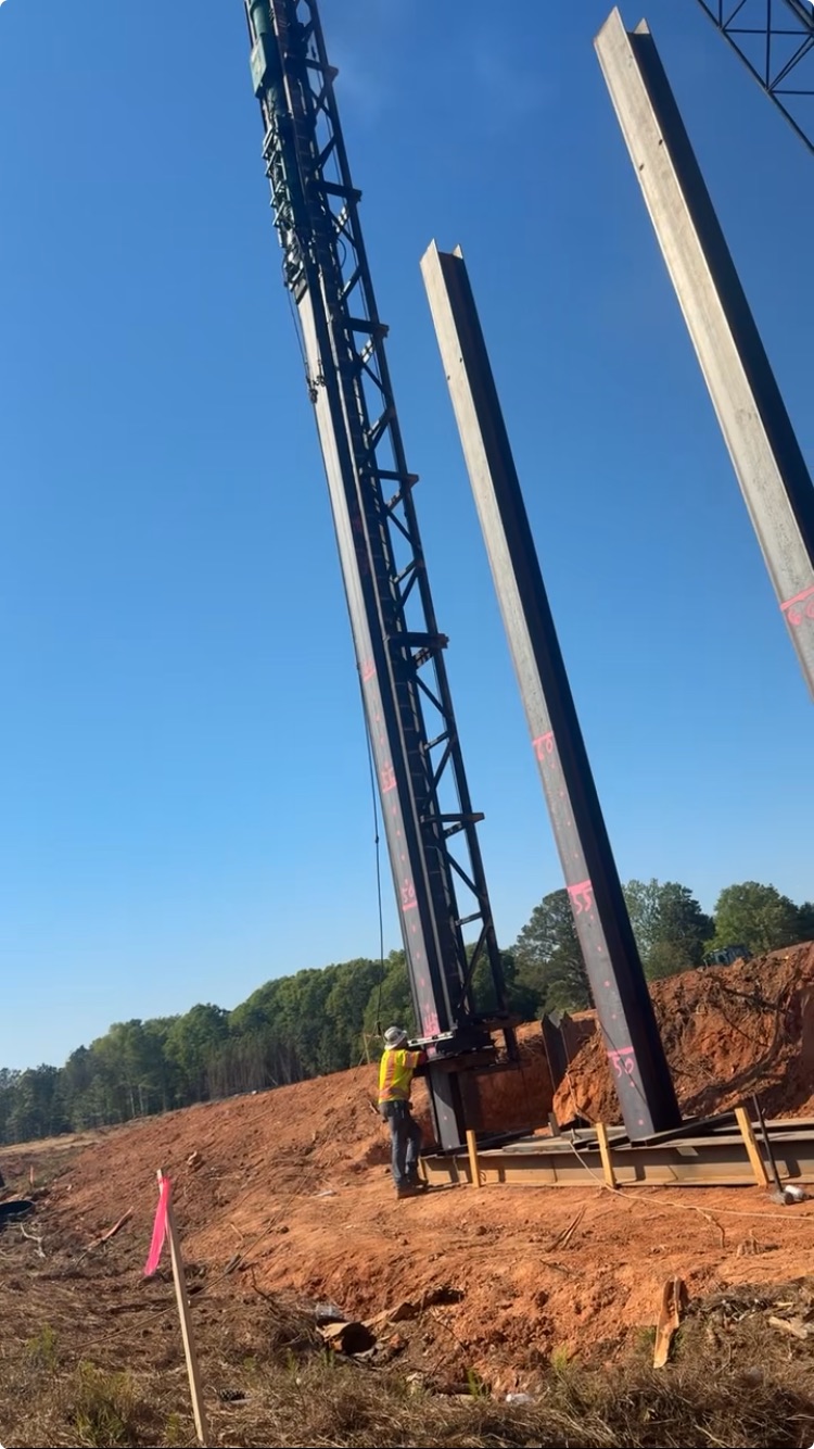 Steel H-piles at a construction site