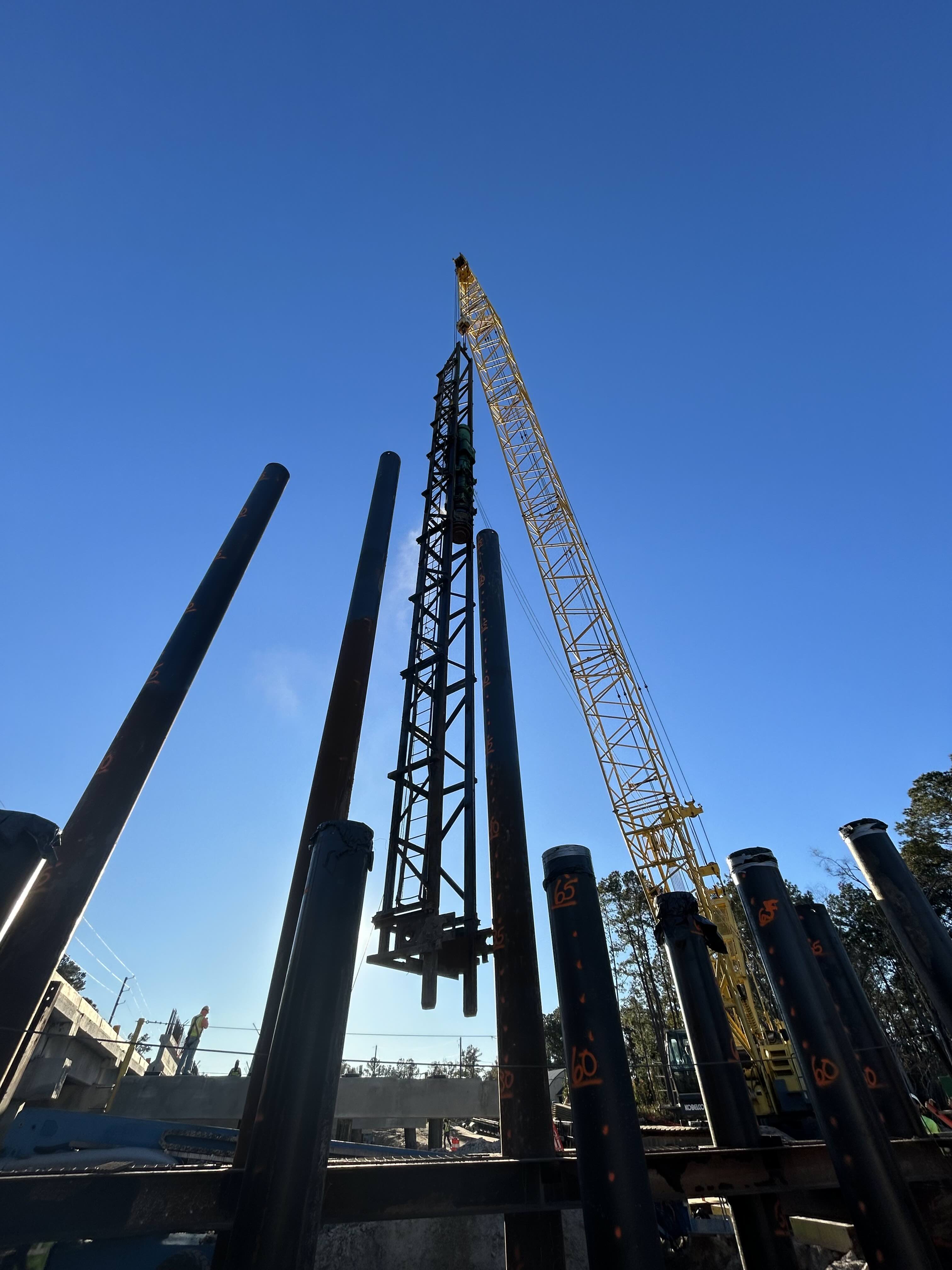 Steel pipe pile at a construction site